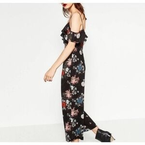 Zara ruffle V-neck cold shoulder wide leg jumpsuit